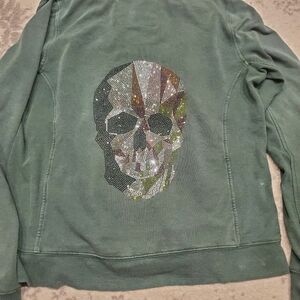 Rhinestone Skull Green Butter Hoodie